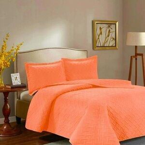 3PC Quilt Bedspread Set Oversized King Peach Amber